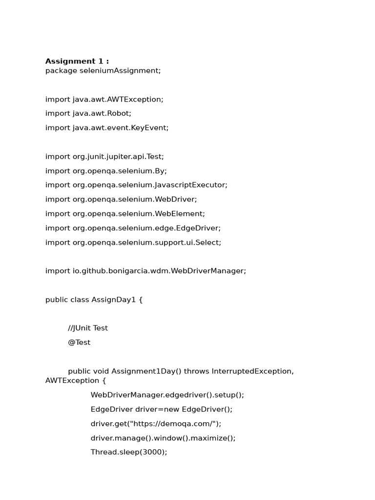 Selenium Automation Assignments Guide | PDF | Selenium (Software ...