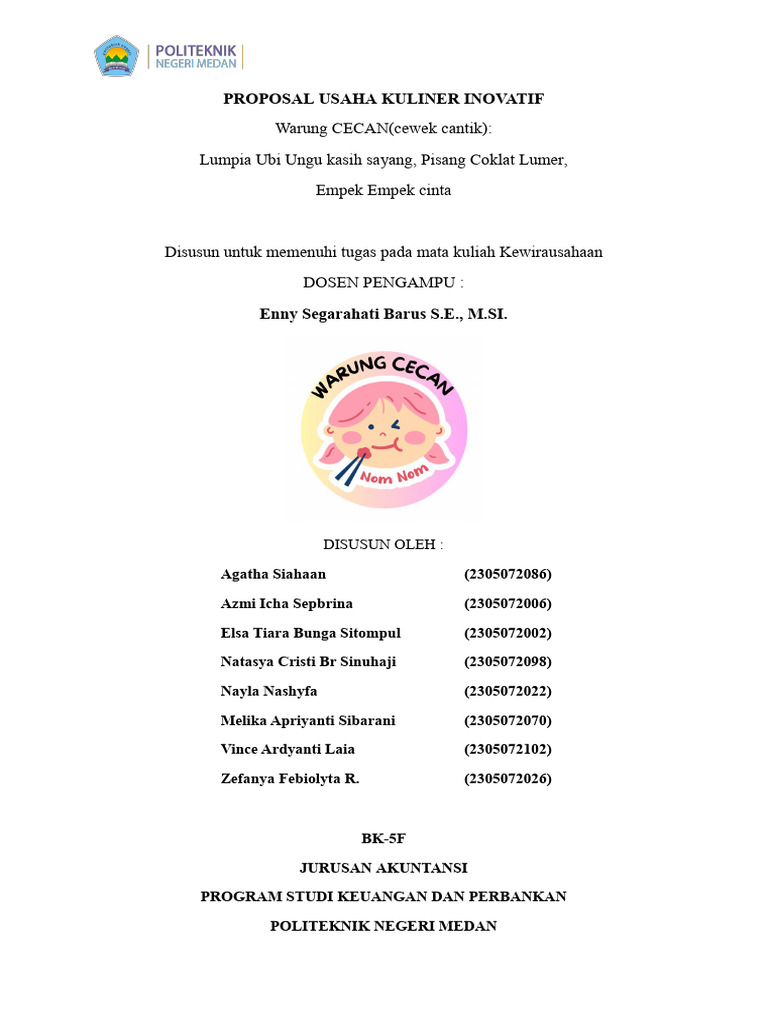 Proposal Usaha Kuliner Warung CECAN | PDF