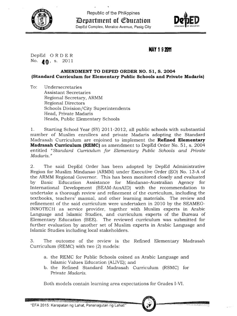 DEPED DO No. 40, S. 2011 | PDF
