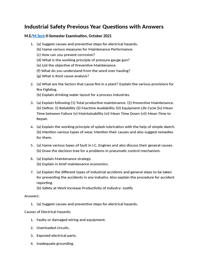Industrial Safety Exam Questions & Answers | PDF | Corrosion | Wear