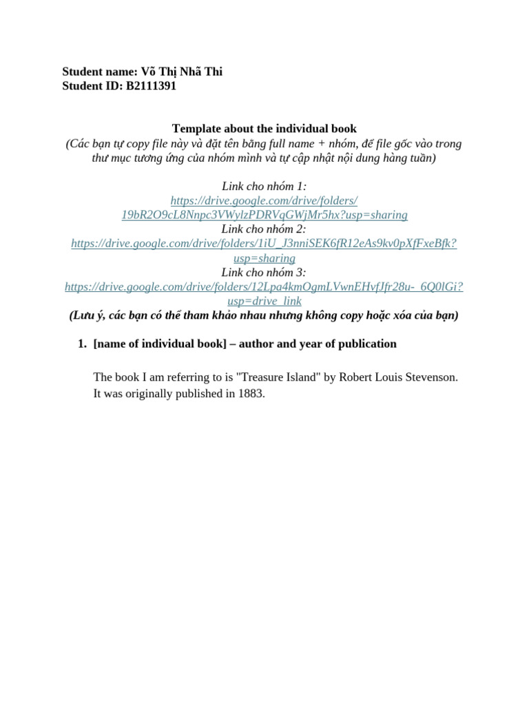 Individual Book Template For Report Week 11 | PDF