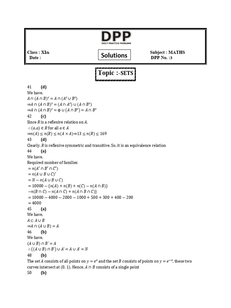 XI Maths DPP Solutions on Sets and Relations | PDF | Geometry ...
