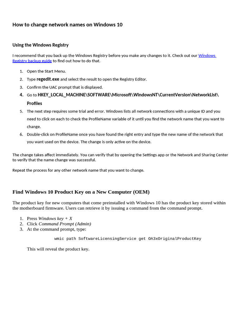 Change Network Names in Windows 10 | PDF