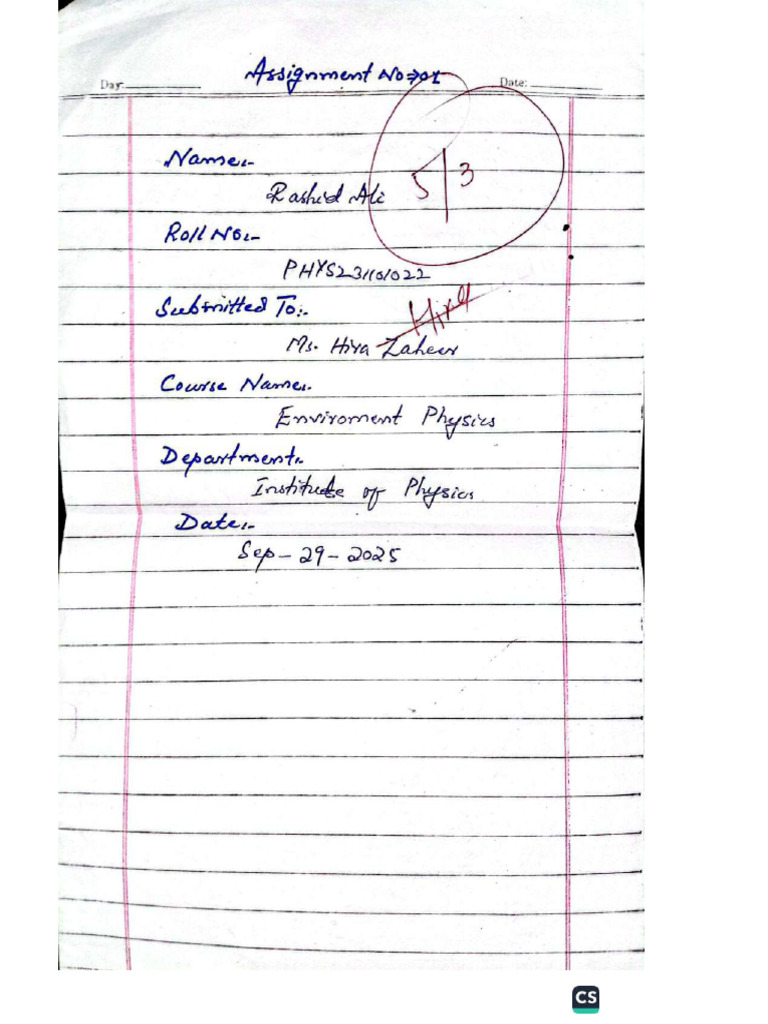 Environmental Physics Assignment 1 (1) - Compressed | PDF