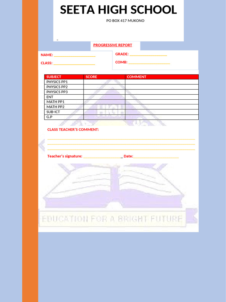 Seeta High School Progress Report Template | PDF