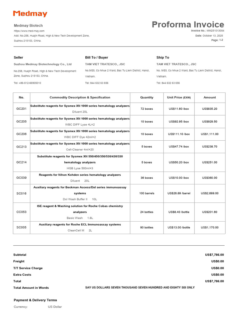 Medmay Biotech Proforma Invoice MM251013004 | PDF | Economies | Trade