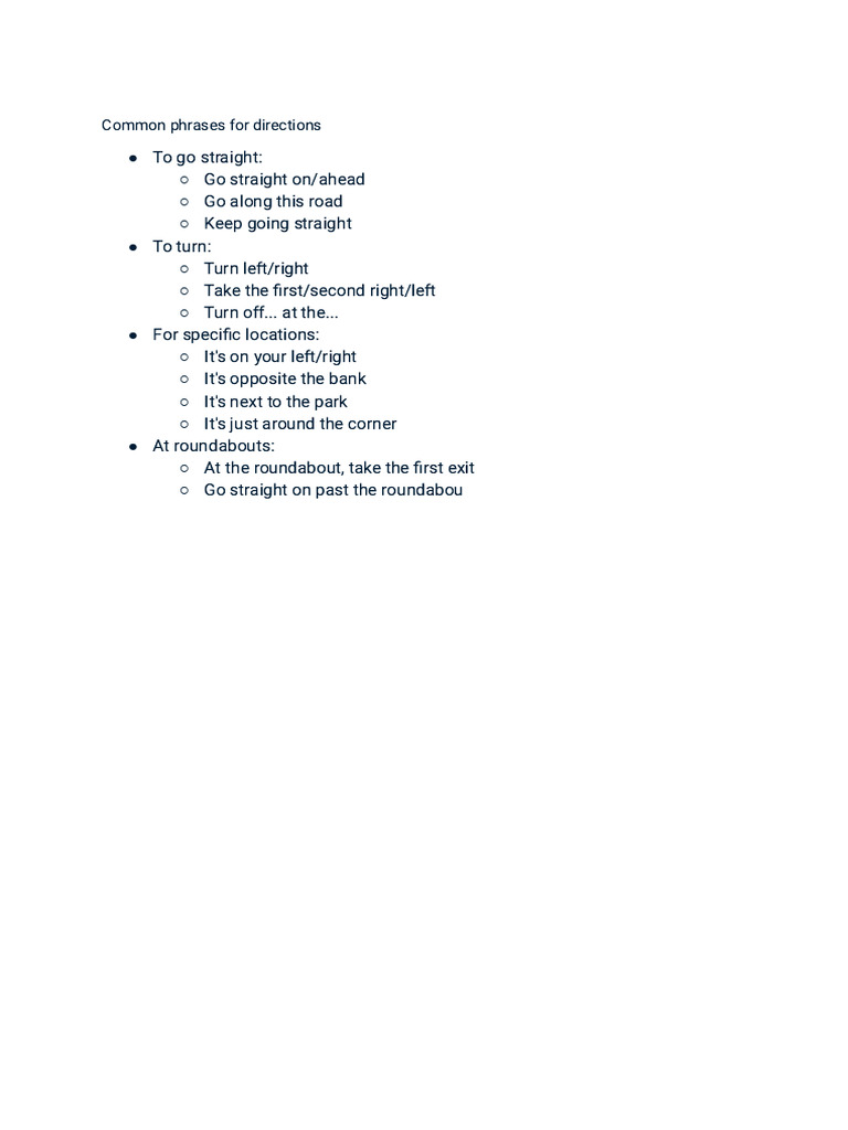 Common Phrases for Giving Directions | PDF