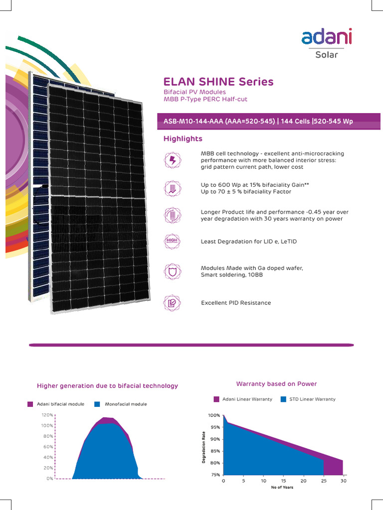 Adani 545W Bifacial Solar Panel Datasheet | PDF | Electrical ...