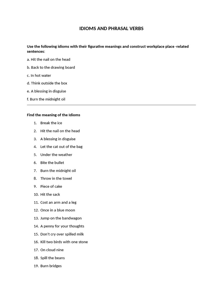 Workplace Idioms and Phrasal Verbs Guide | PDF
