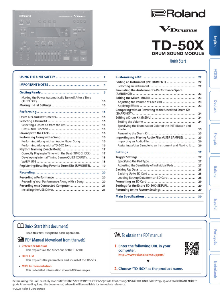 TD-50X Quick Start Guide | PDF | Drum Kit