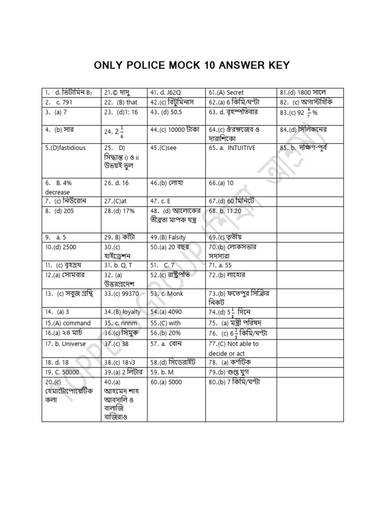 Only Police Mock 10 Answer Key. | PDF