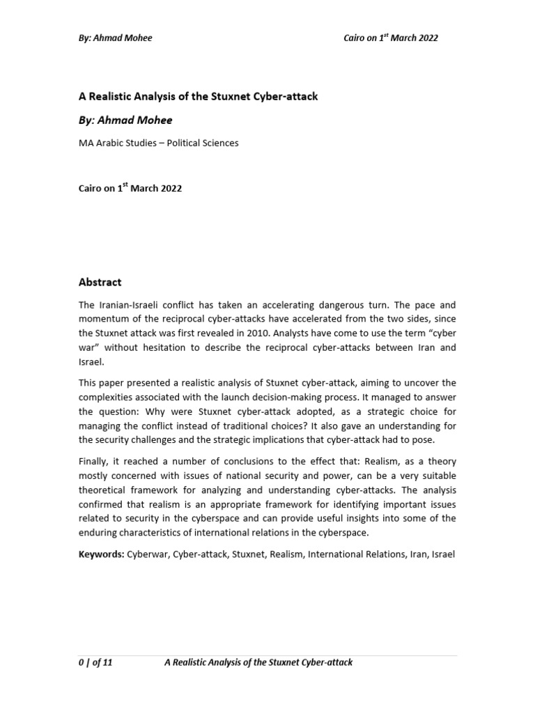 Stuxnet Cyber-Attack Analysis | PDF | Cyberwarfare | Security