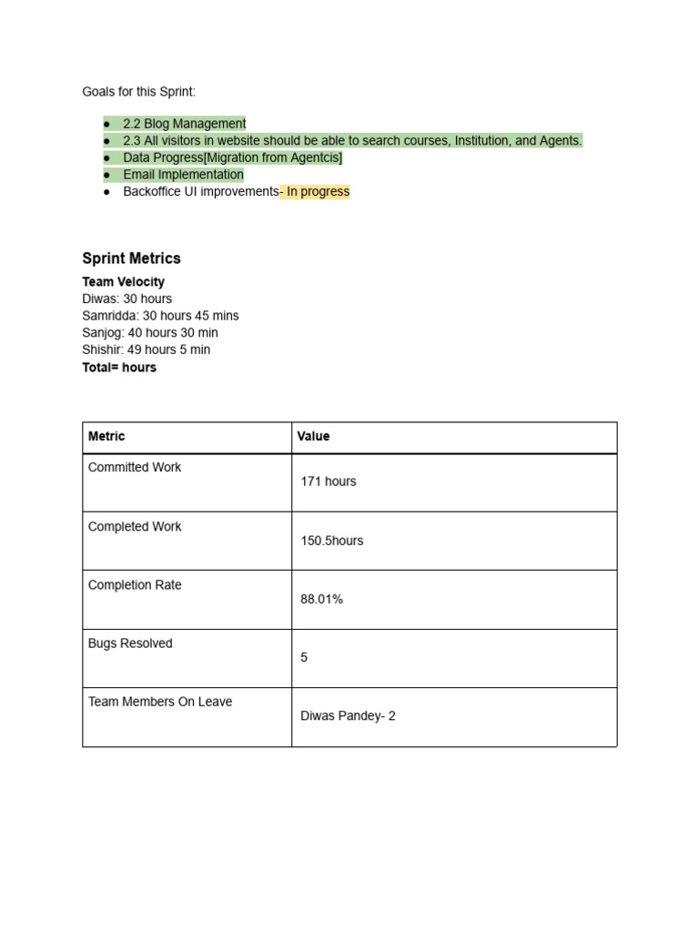 Sprint Goals and Metrics Overview | PDF | Information Technology ...