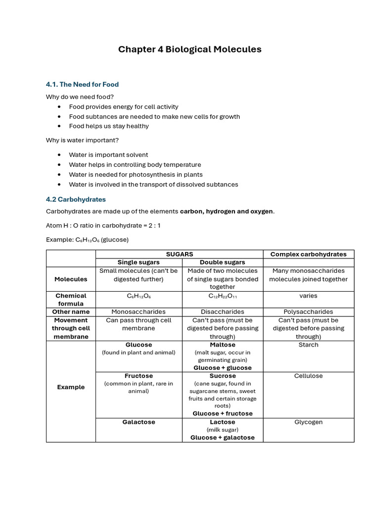 Overview of Biological Molecules | PDF | Carbohydrates | Glucose