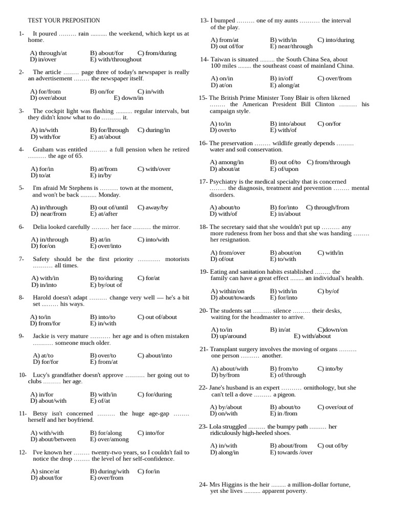 Test Preposition Els 19 | PDF | Textiles | Psychiatry