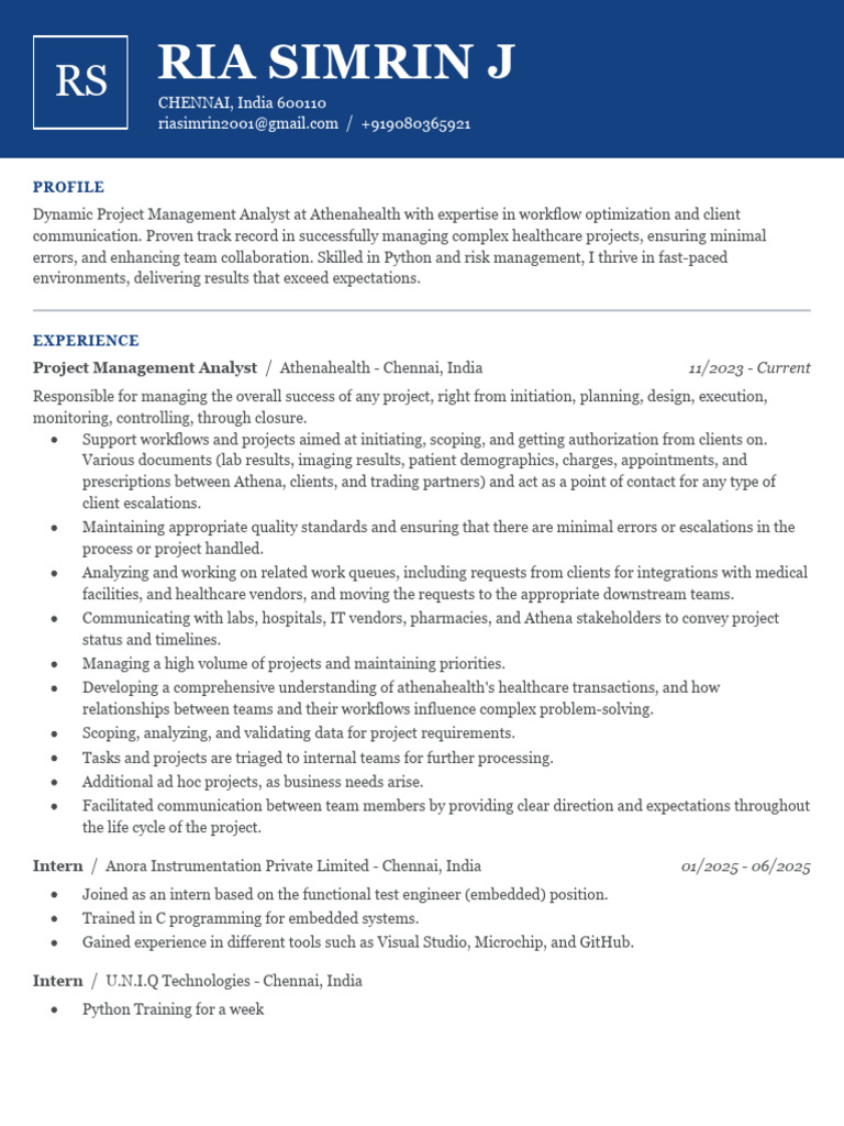 Project Management Analyst Profile | PDF | Project Management | Health Care