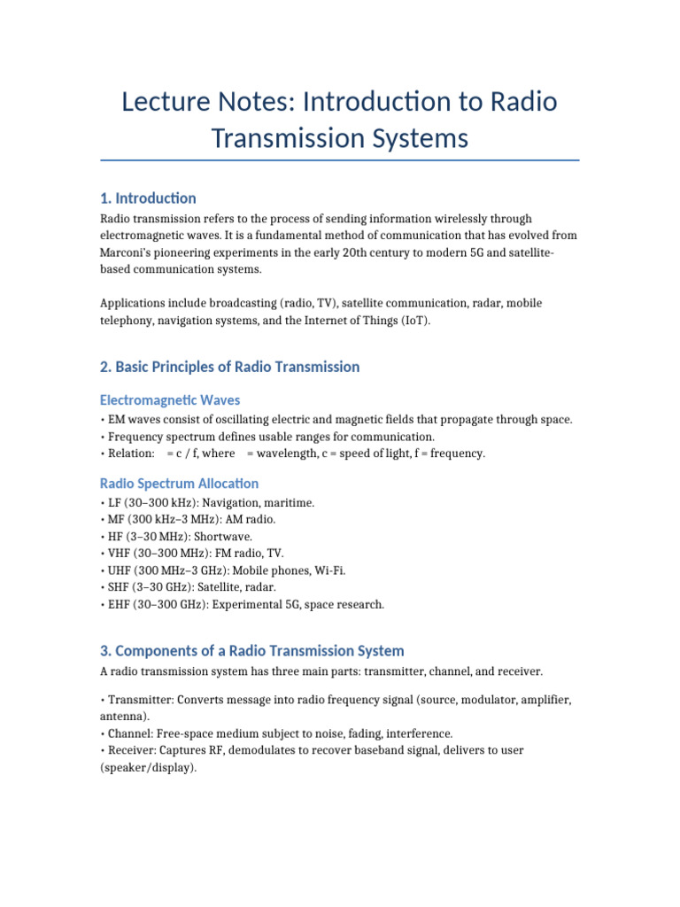 Overview of Radio Transmission Systems | PDF | Radio | Radio Propagation