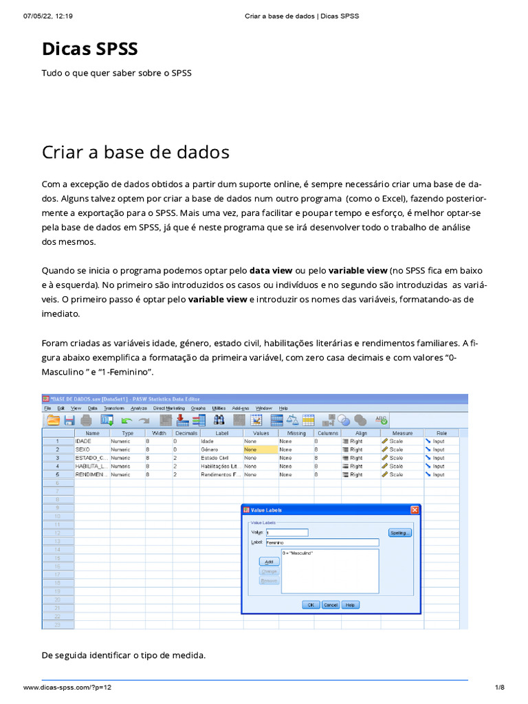 Criar Base de Dados no SPSS: Guia Prático | PDF | Diploma acadêmico | SPSS