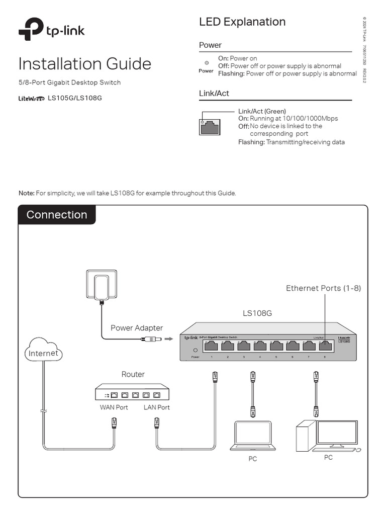 LS108G Ethernet Switch Installation Guide | PDF | Network Switch | Ethernet