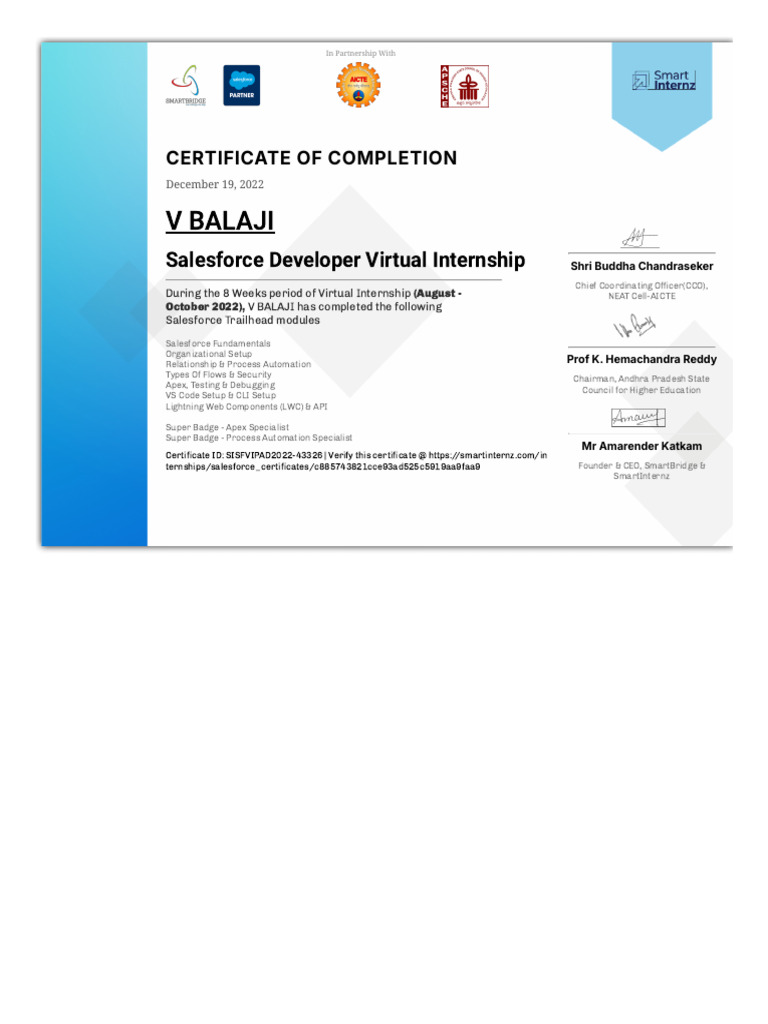 Salesforce Developer Internship Certificate | PDF