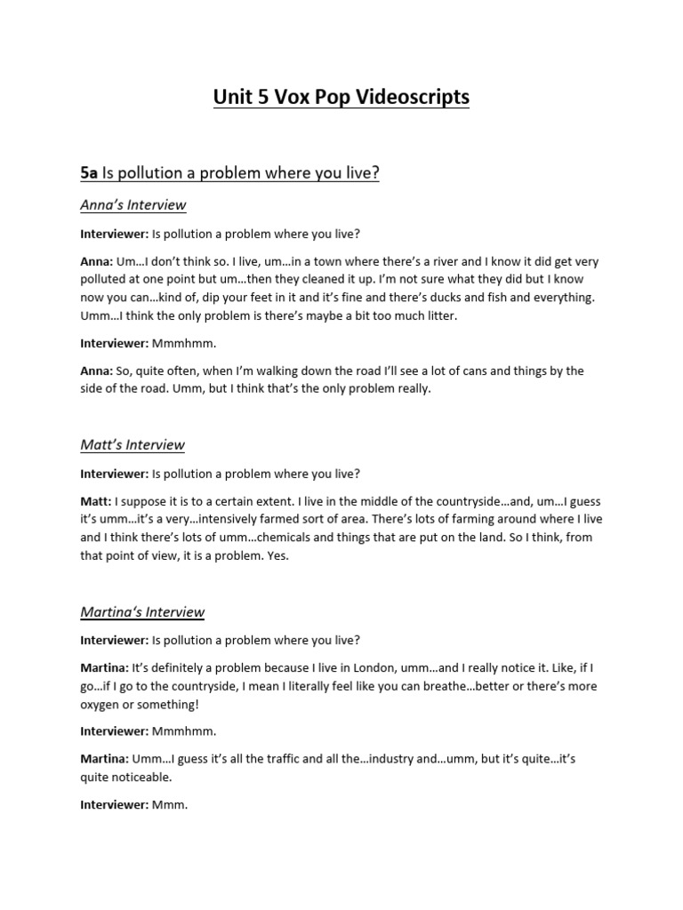 Unit 5 Vox Pop Videos Empower Workbook Video Script | PDF | Human ...