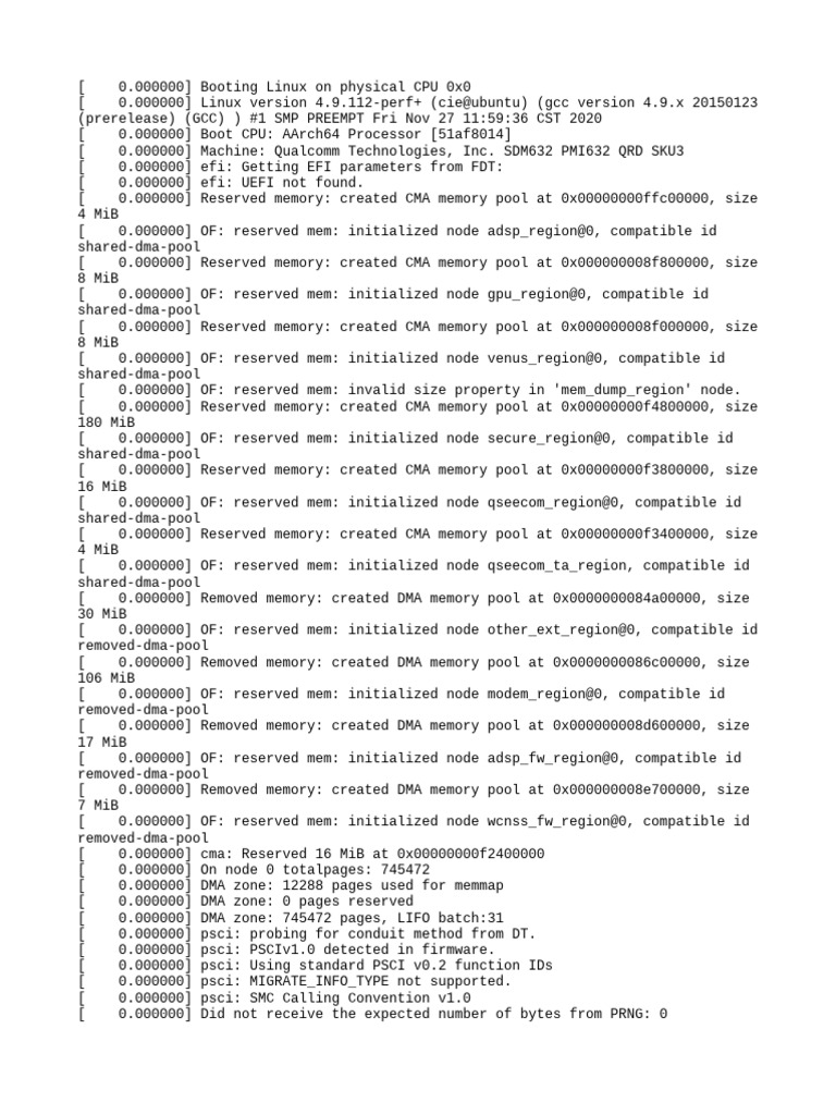 Linux Boot Log for Qualcomm SDM632 | PDF | Booting | Central Processing ...