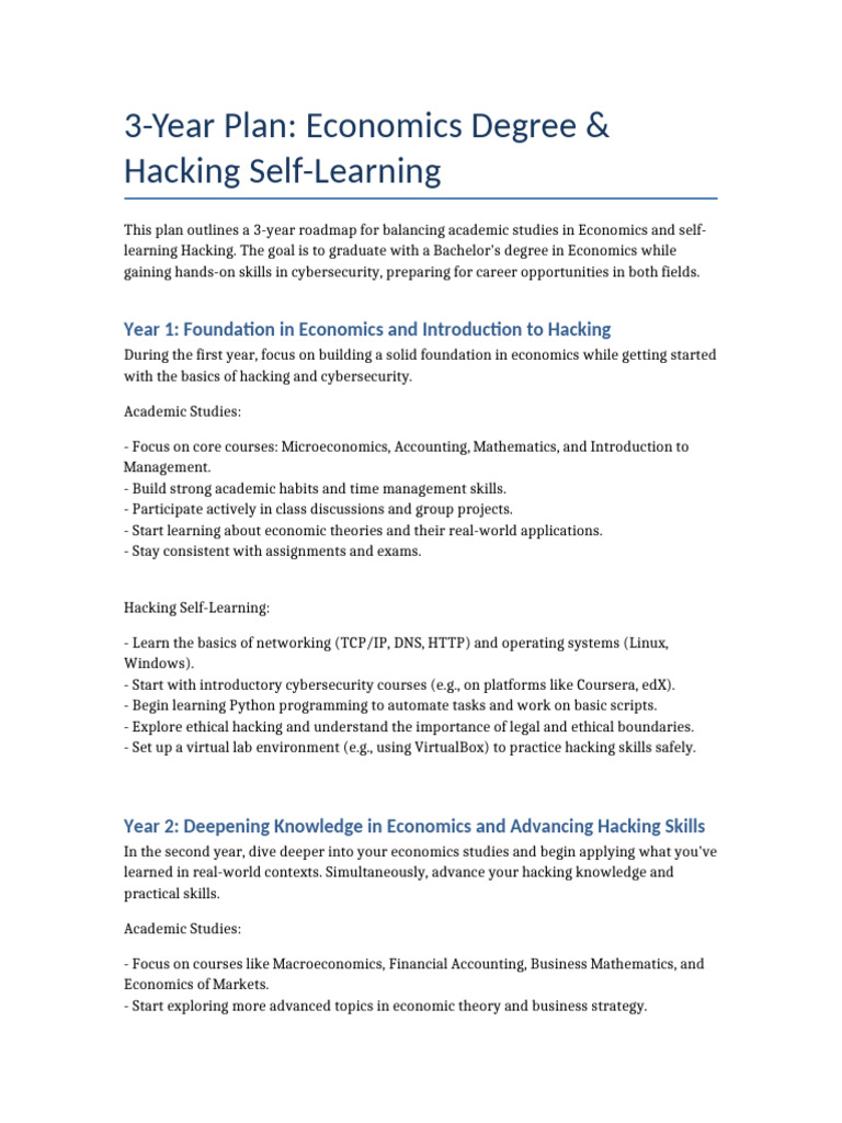3-Year Economics and Hacking Plan | PDF | Economics | Security Hacker