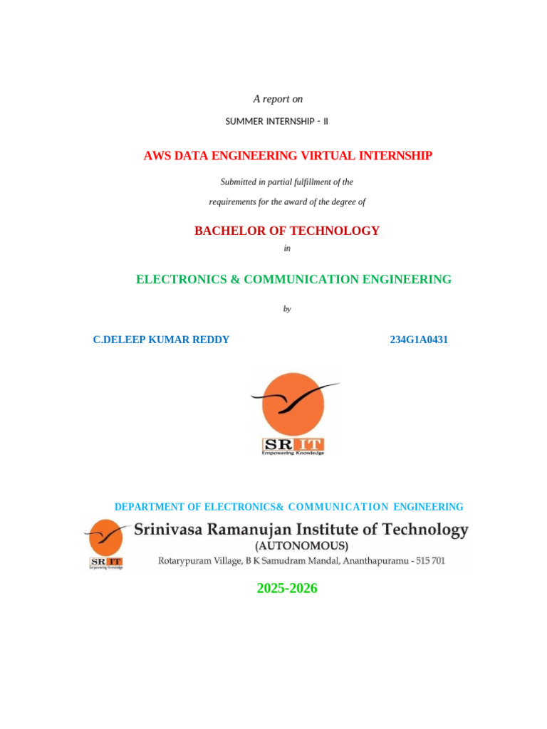 AWS Data Engineering Internship Report | PDF | Cloud Computing ...