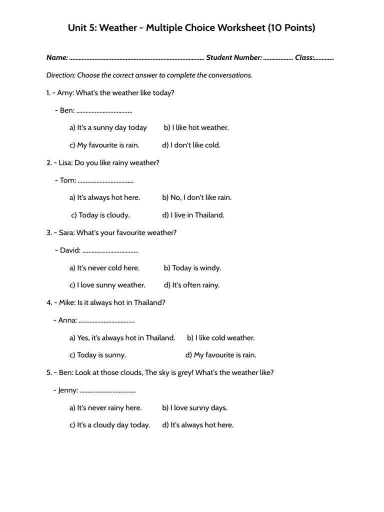 M1 U5 Weather Practice Test | PDF