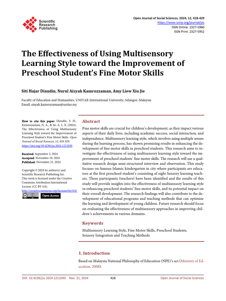 Multisensory Learning for Fine Motor Skills | PDF | Teachers | Learning