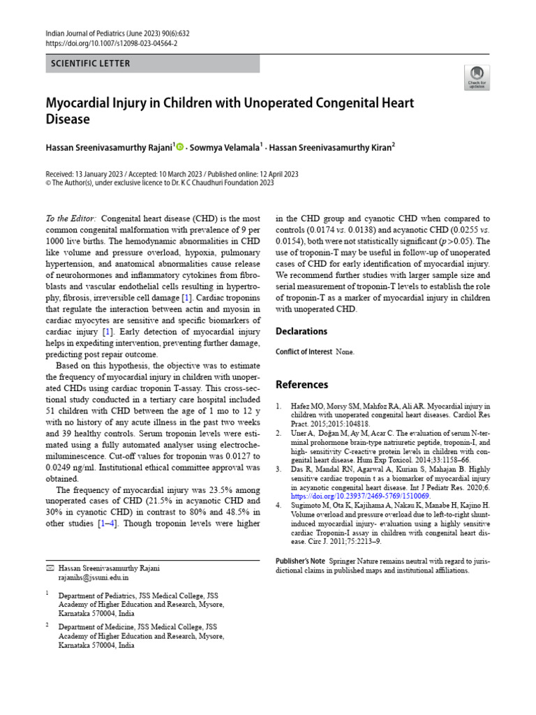 Myocardial Injury in Children With Unoperated Congenital Heart Disease ...