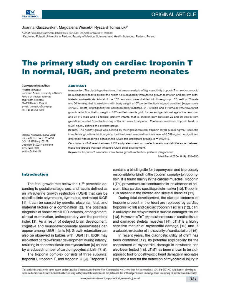 The Primary Study On Cardiac Troponin T in Normal | PDF | Mammalian ...