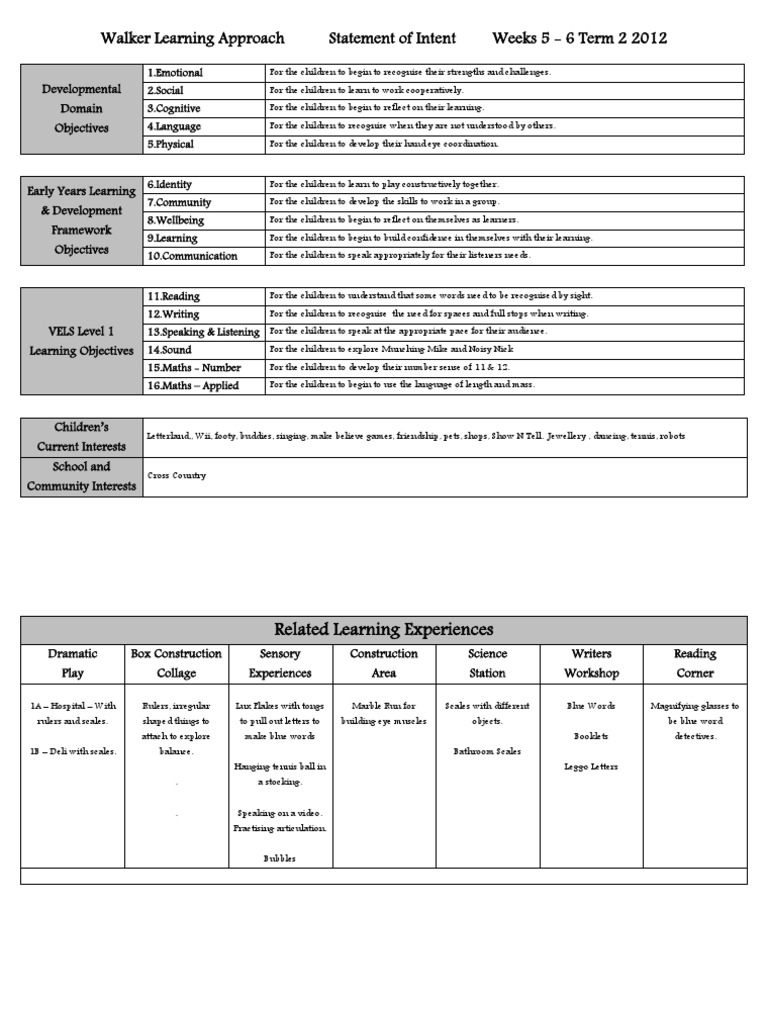 Walker Learning Approach: Term 2 Goals | PDF