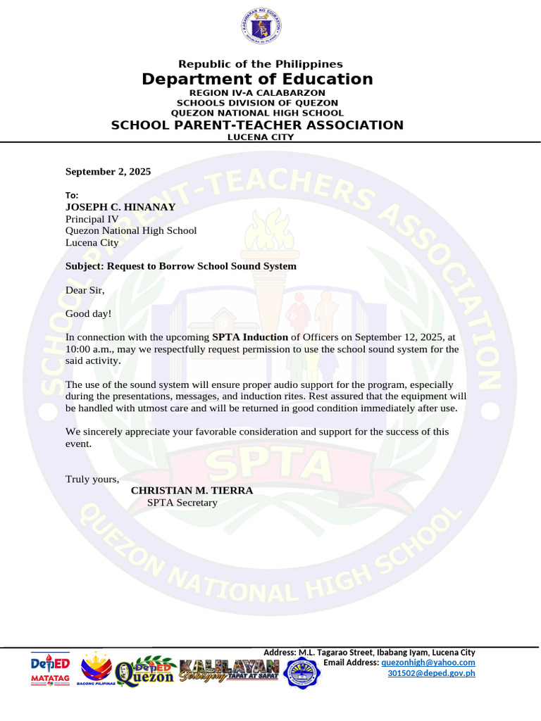 Request to Borrow Sound System | PDF