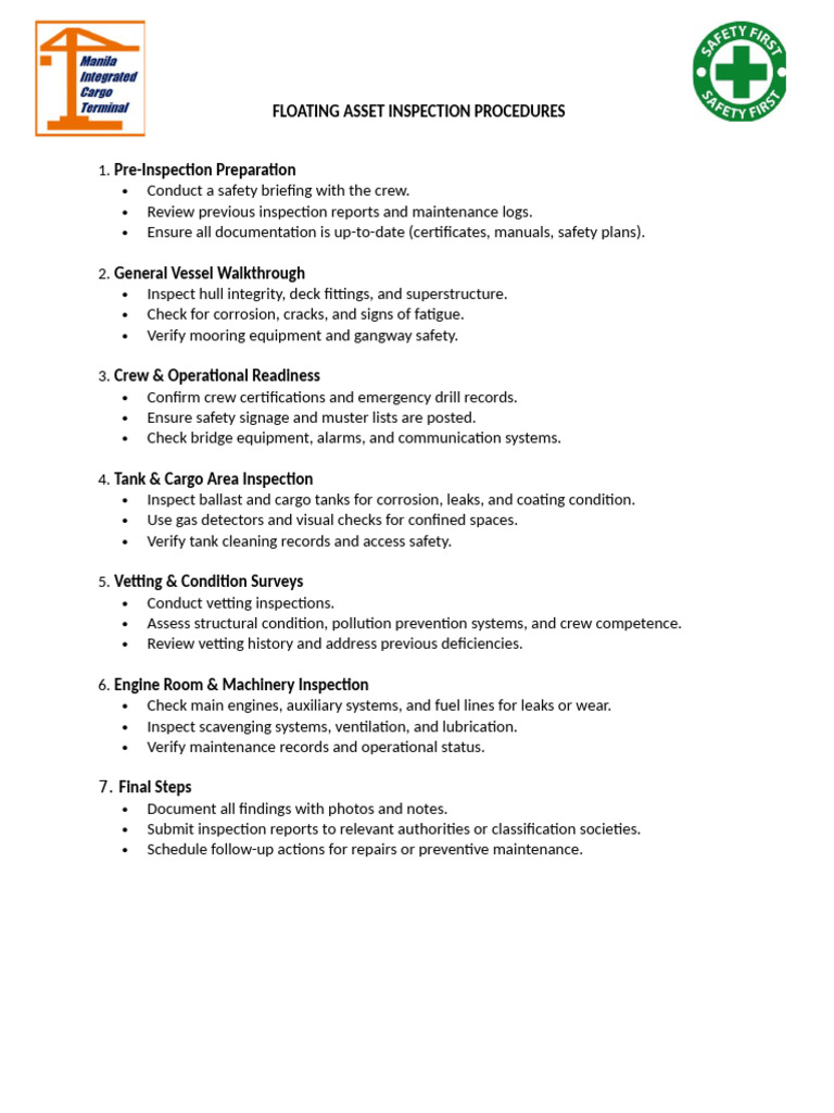 Floating Asset Inspection Procedure | PDF