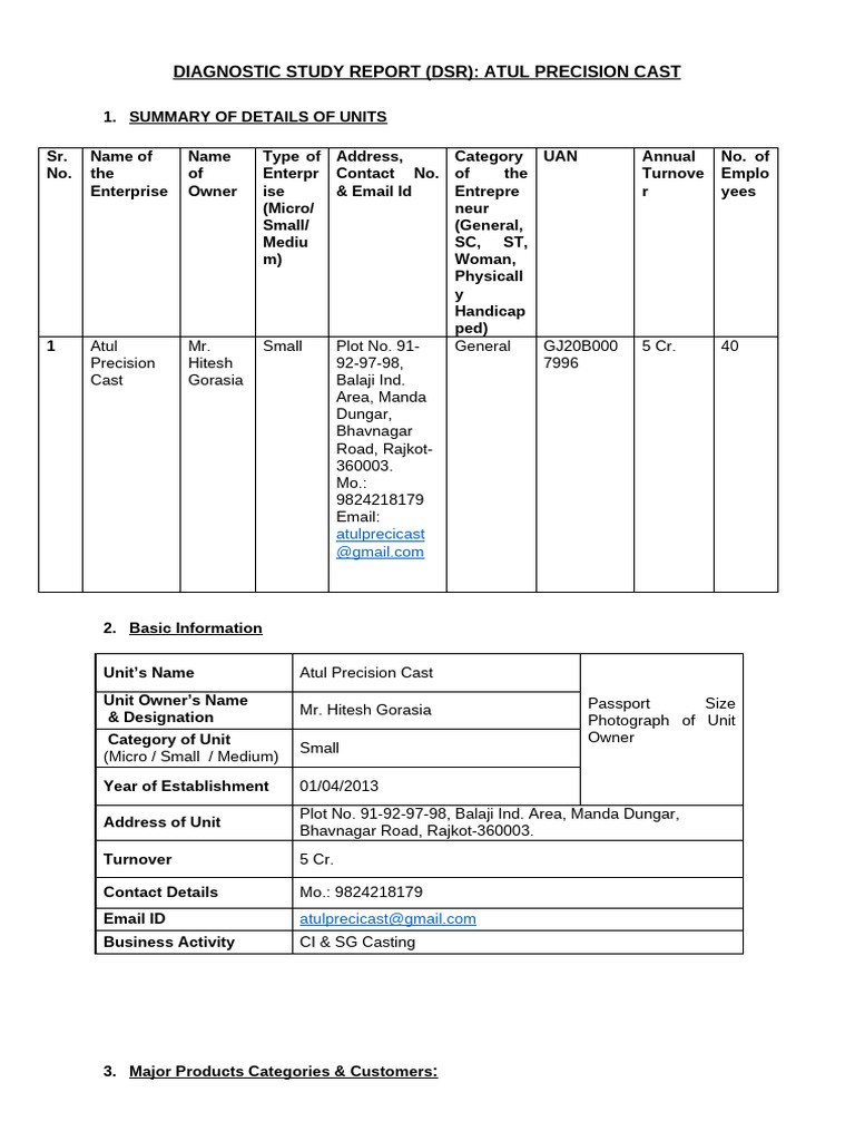Atul Precision Cast Diagnostic Study Report | PDF | Lean Manufacturing ...
