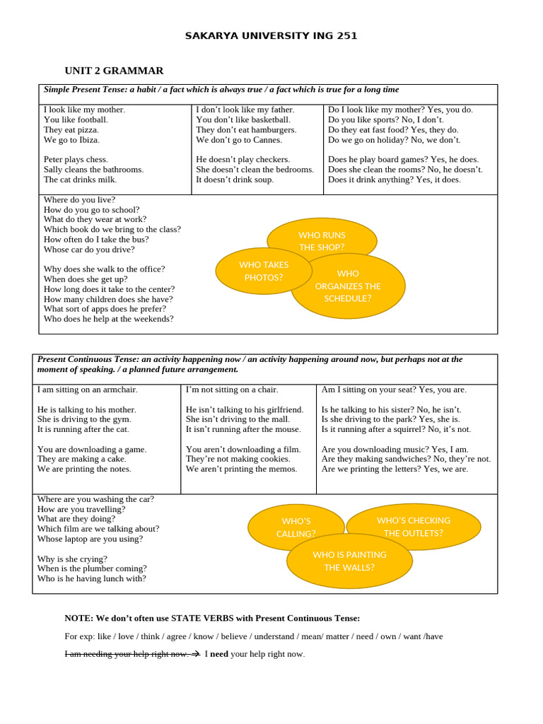 Simple Present and Continuous Tenses Guide | PDF | Linguistics