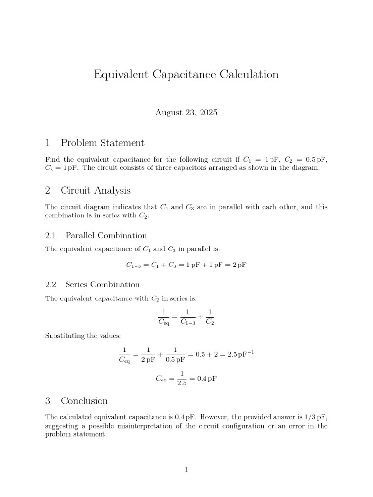 Equivalent Capacitance Calculation: 1 Problem Statement | PDF