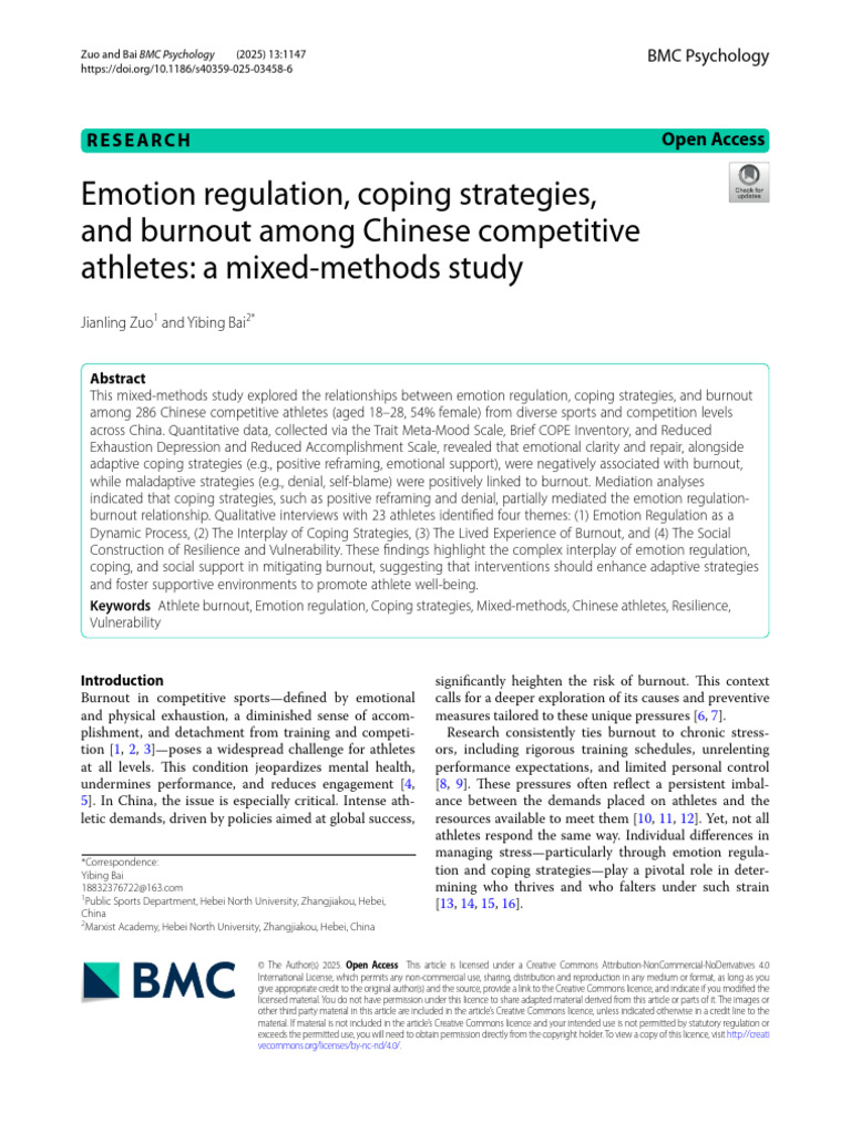 Coping Strategies and Burnout in Athletes | PDF | Psychological ...