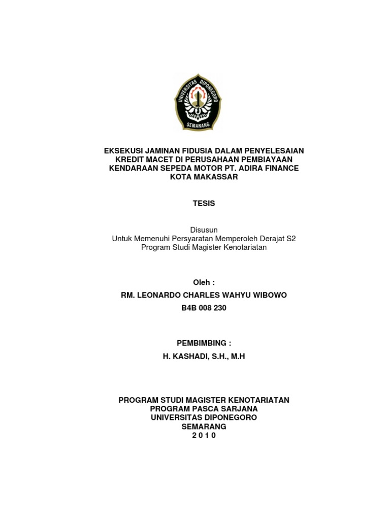 Contoh Surat Fidusia Penarikan Mobil
