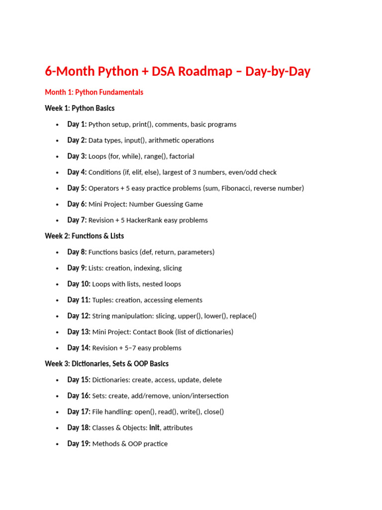 6-Month Python & DSA Learning Plan | PDF | Queue (Abstract Data Type ...
