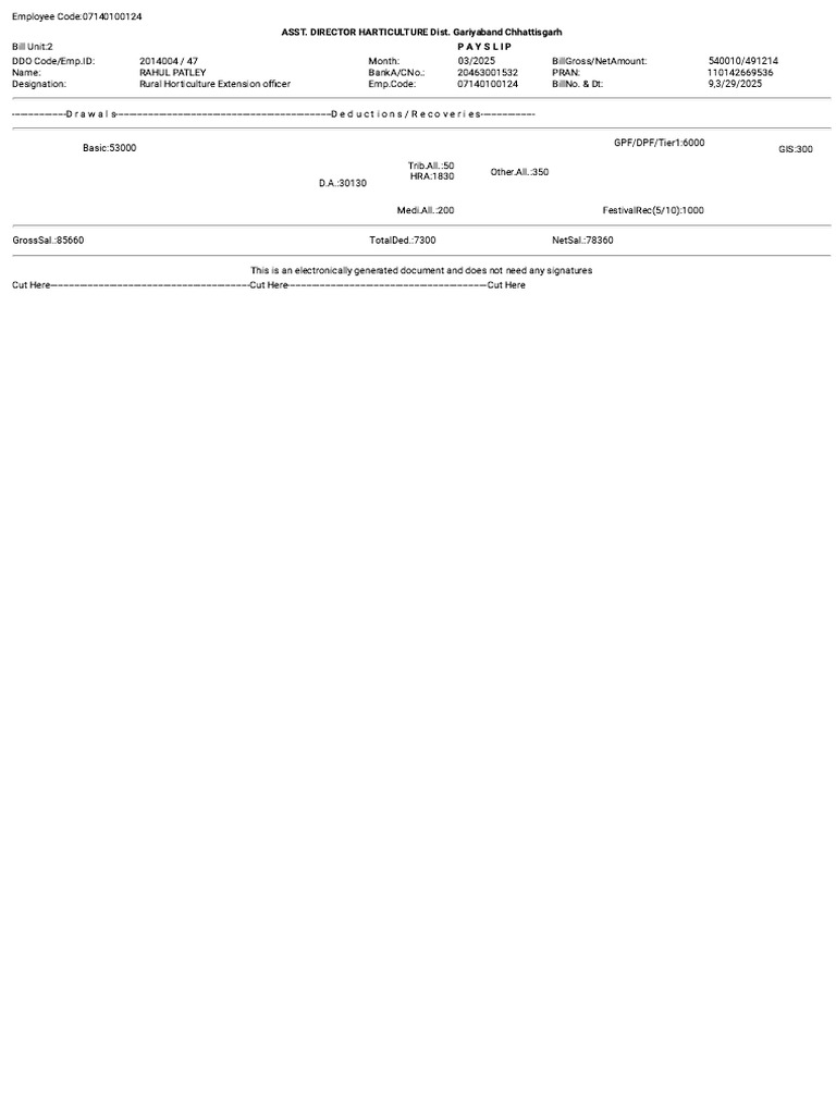 Employee Salary Slip for March 2025 | PDF