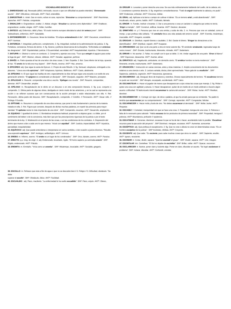 Vocabulario Básico N 16 | PDF