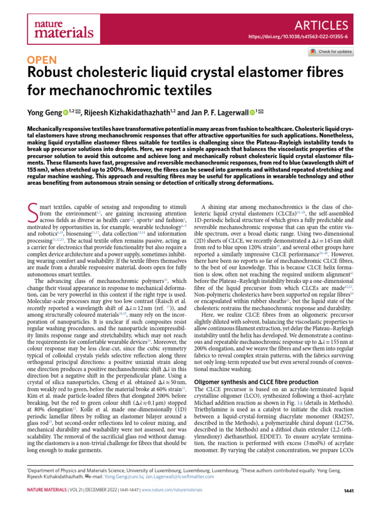 Mechanochromic CLCE Fibres for Textiles | PDF | Liquid Crystal ...