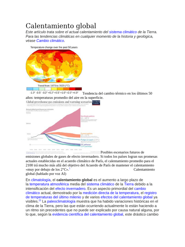 Calentamiento Global | PDF | Cambio climático | Impacto humano en el ...