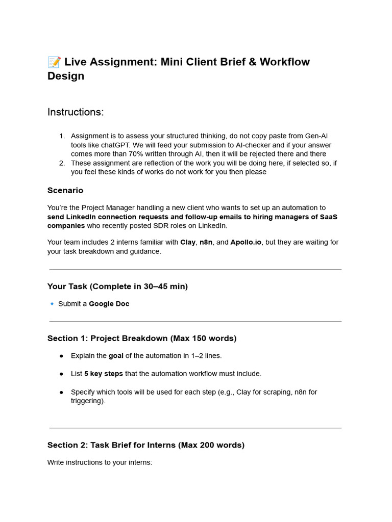 Mini Client Brief for Automation Project | PDF