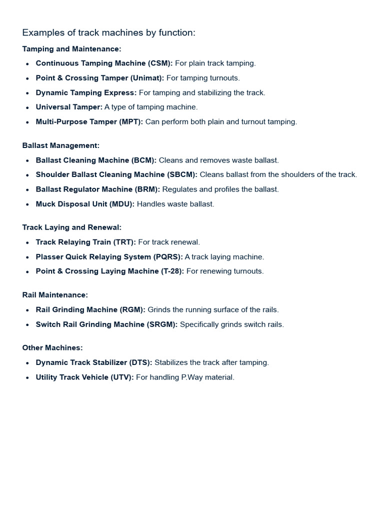 Track Machine List - Google Search | PDF