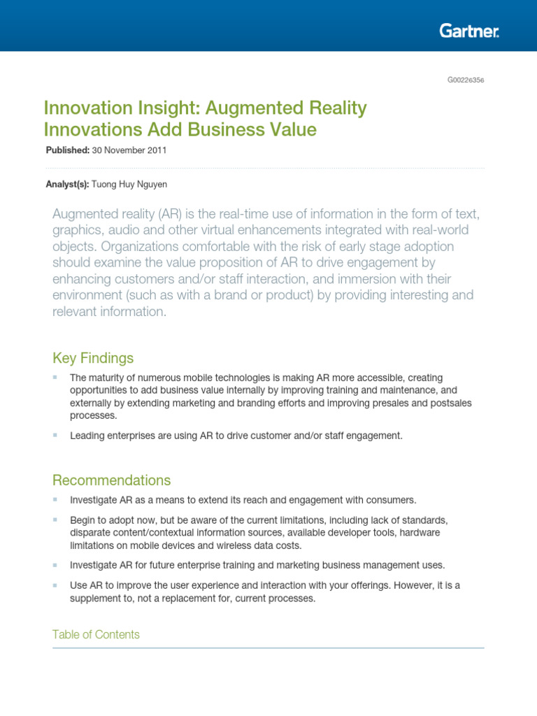 Innovation Insight Augmented 226356 | PDF | Augmented Reality | Computing