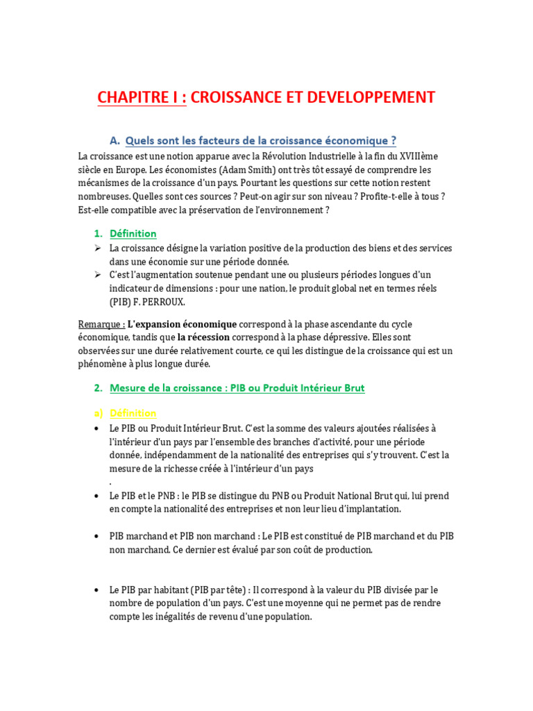 Facteurs de Croissance Économique et PIB | PDF | Produit intérieur brut ...
