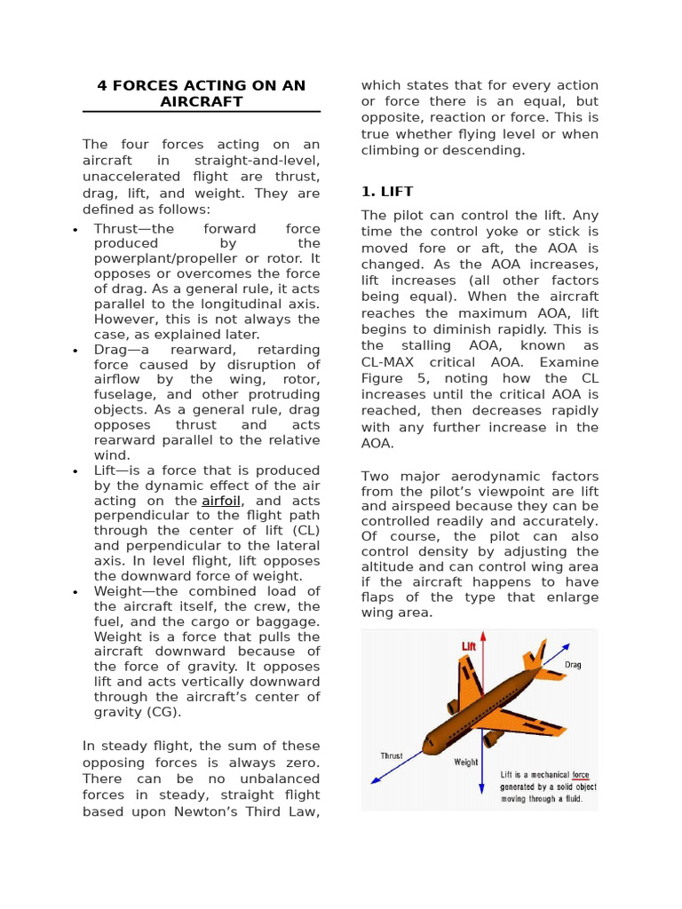 Forces Acting on Aircraft Explained | PDF | Drag (Physics) | Lift (Force)